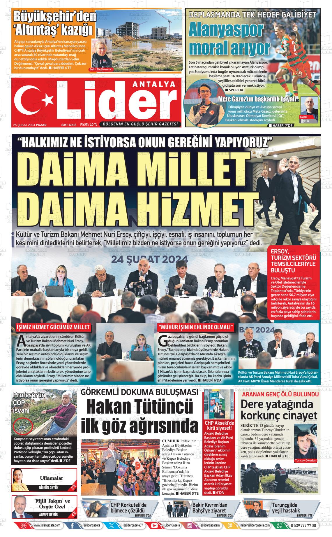 25 Şubat 2024 Lider Gazete Gazete Manşeti