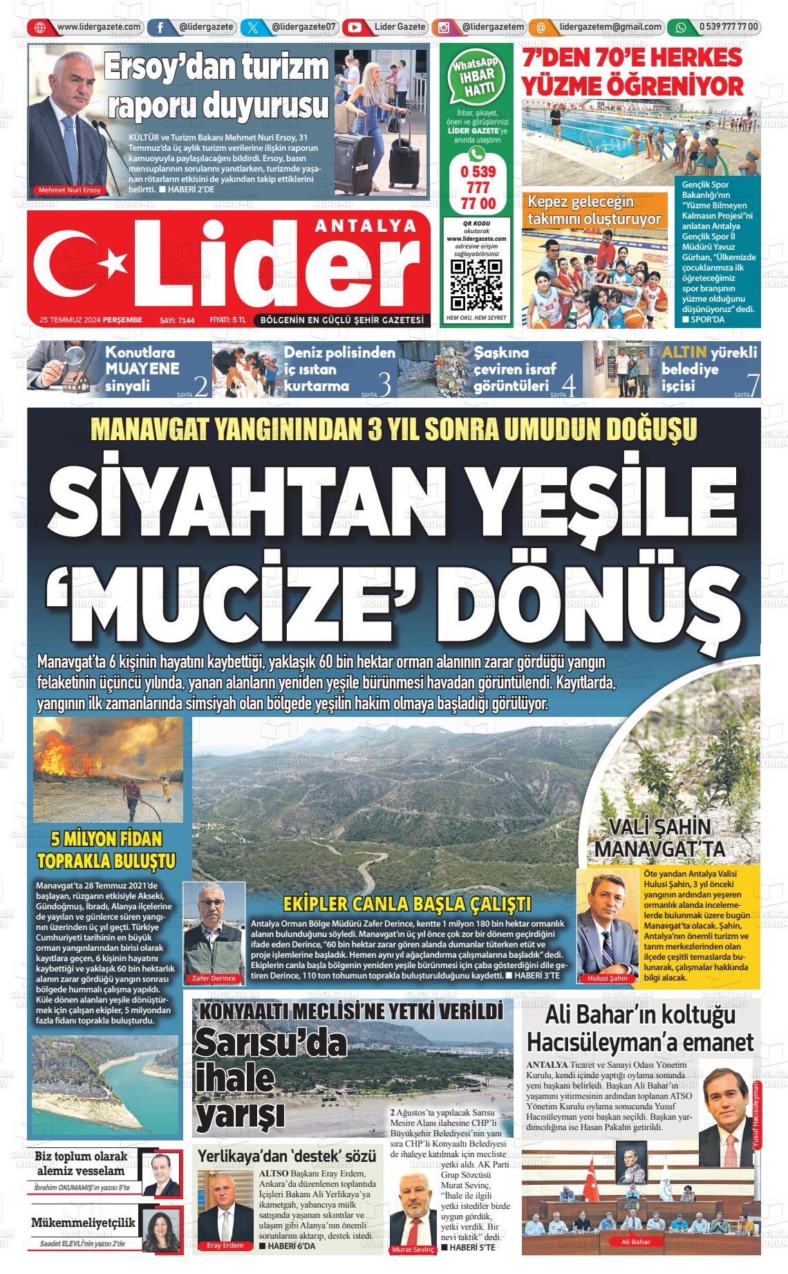 25 Temmuz 2024 Lider Gazete Gazete Manşeti