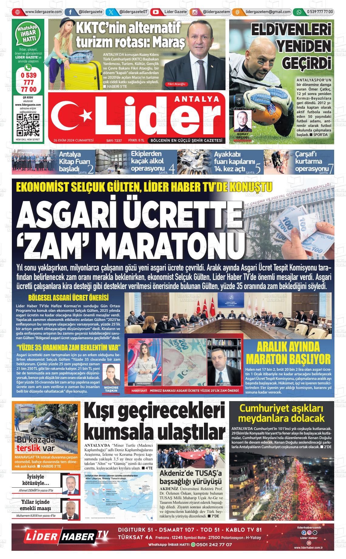 26 Ekim 2024 Lider Gazete Gazete Manşeti