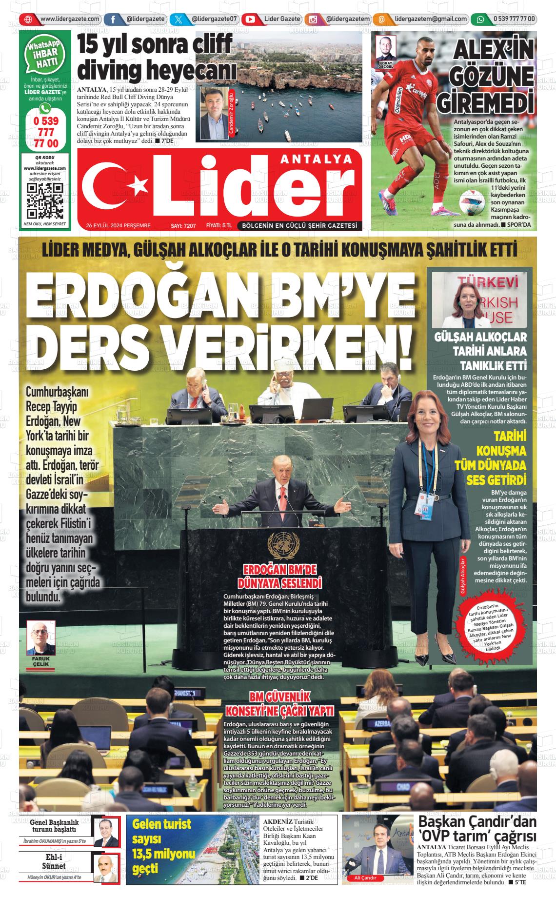 26 Eylül 2024 Lider Gazete Gazete Manşeti