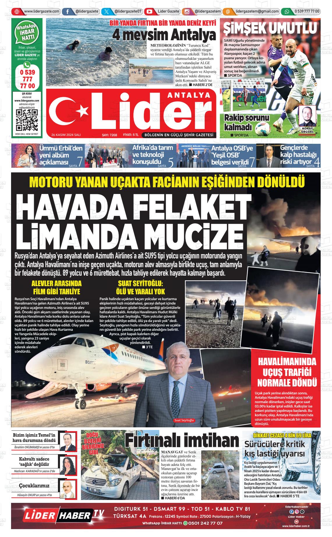 26 Kasım 2024 Lider Gazete Gazete Manşeti