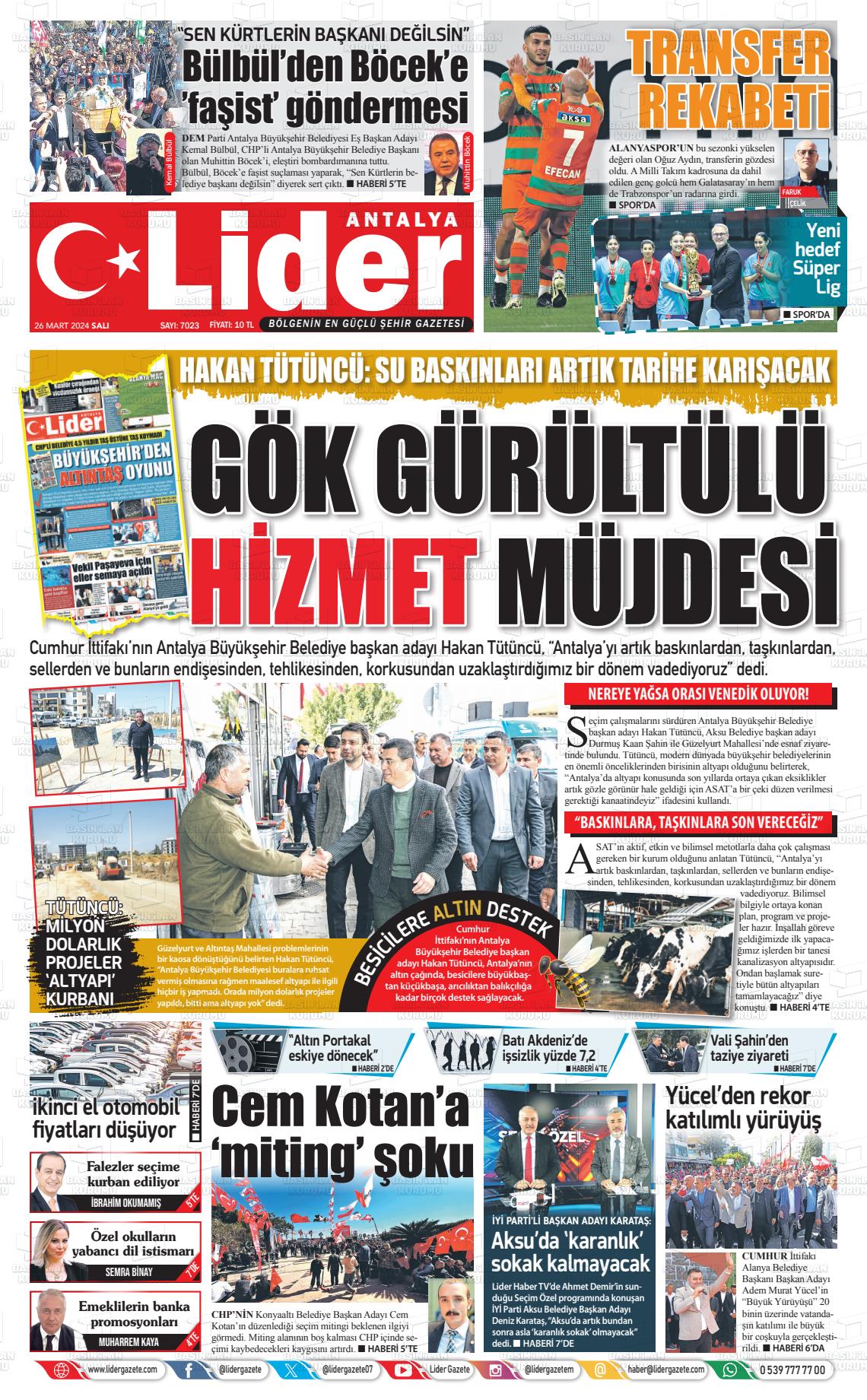 26 Mart 2024 Lider Gazete Gazete Manşeti