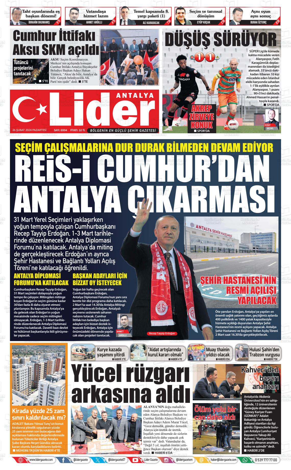 26 Şubat 2024 Lider Gazete Gazete Manşeti