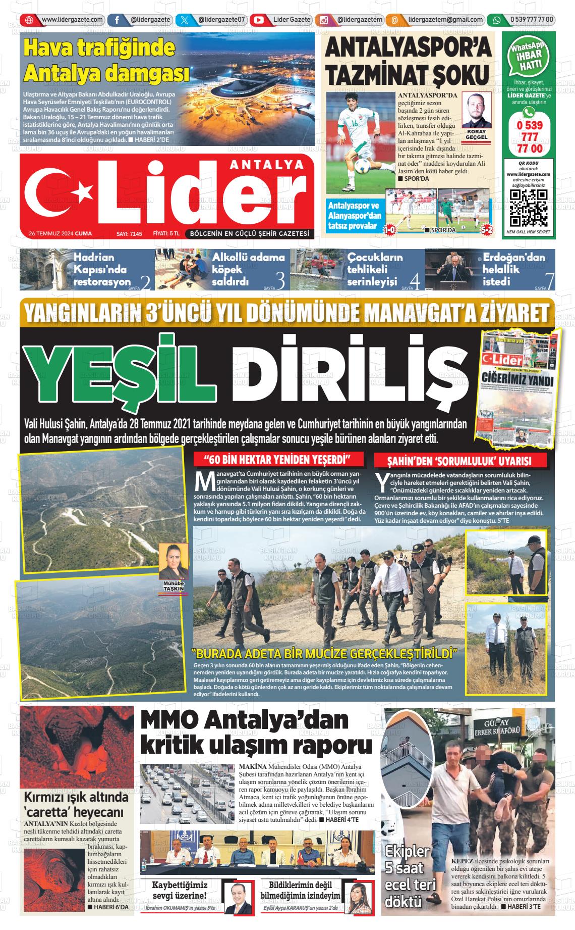 26 Temmuz 2024 Lider Gazete Gazete Manşeti