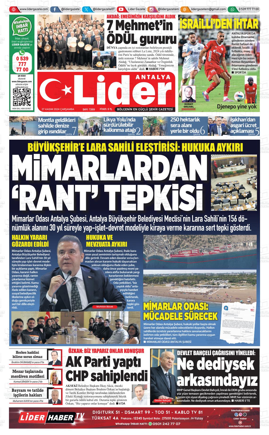 27 Kasım 2024 Lider Gazete Gazete Manşeti