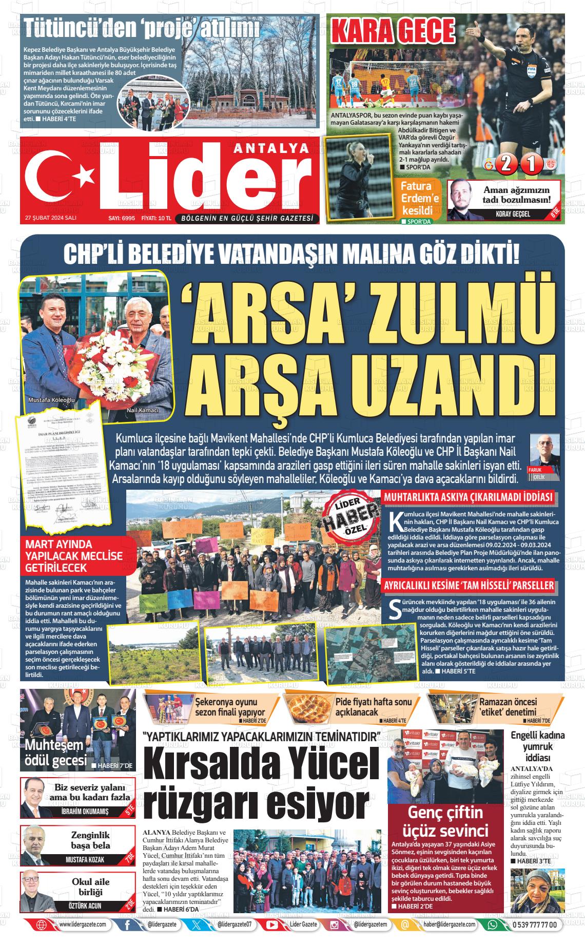 27 Şubat 2024 Lider Gazete Gazete Manşeti