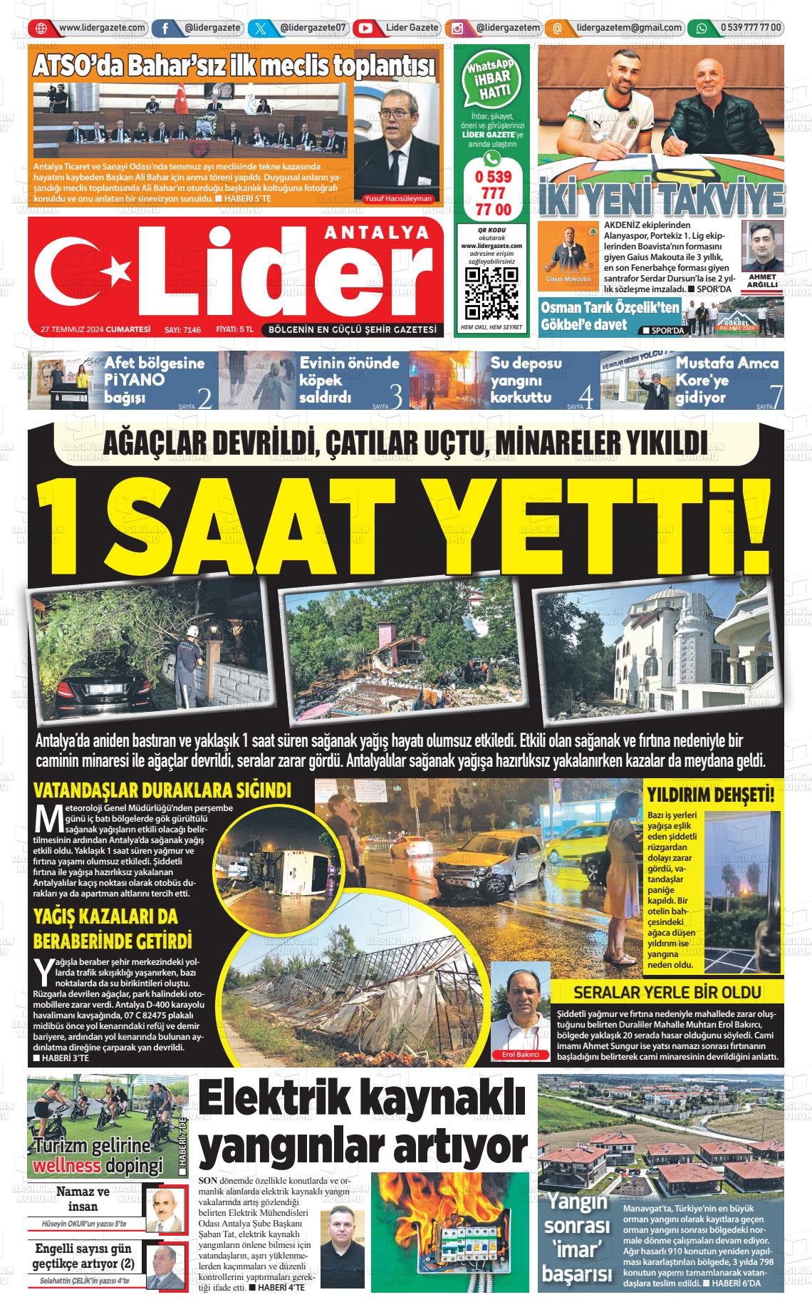 27 Temmuz 2024 Lider Gazete Gazete Manşeti