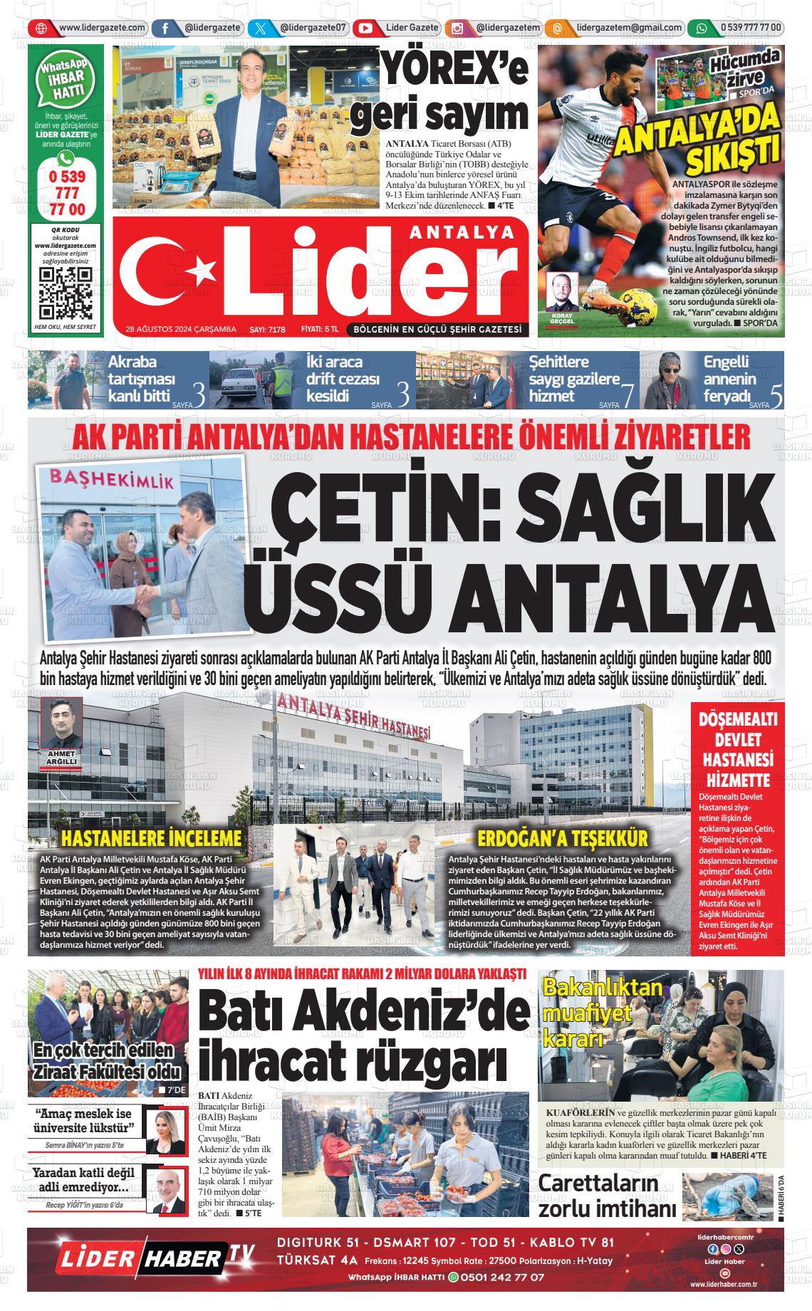 28 Ağustos 2024 Lider Gazete Gazete Manşeti