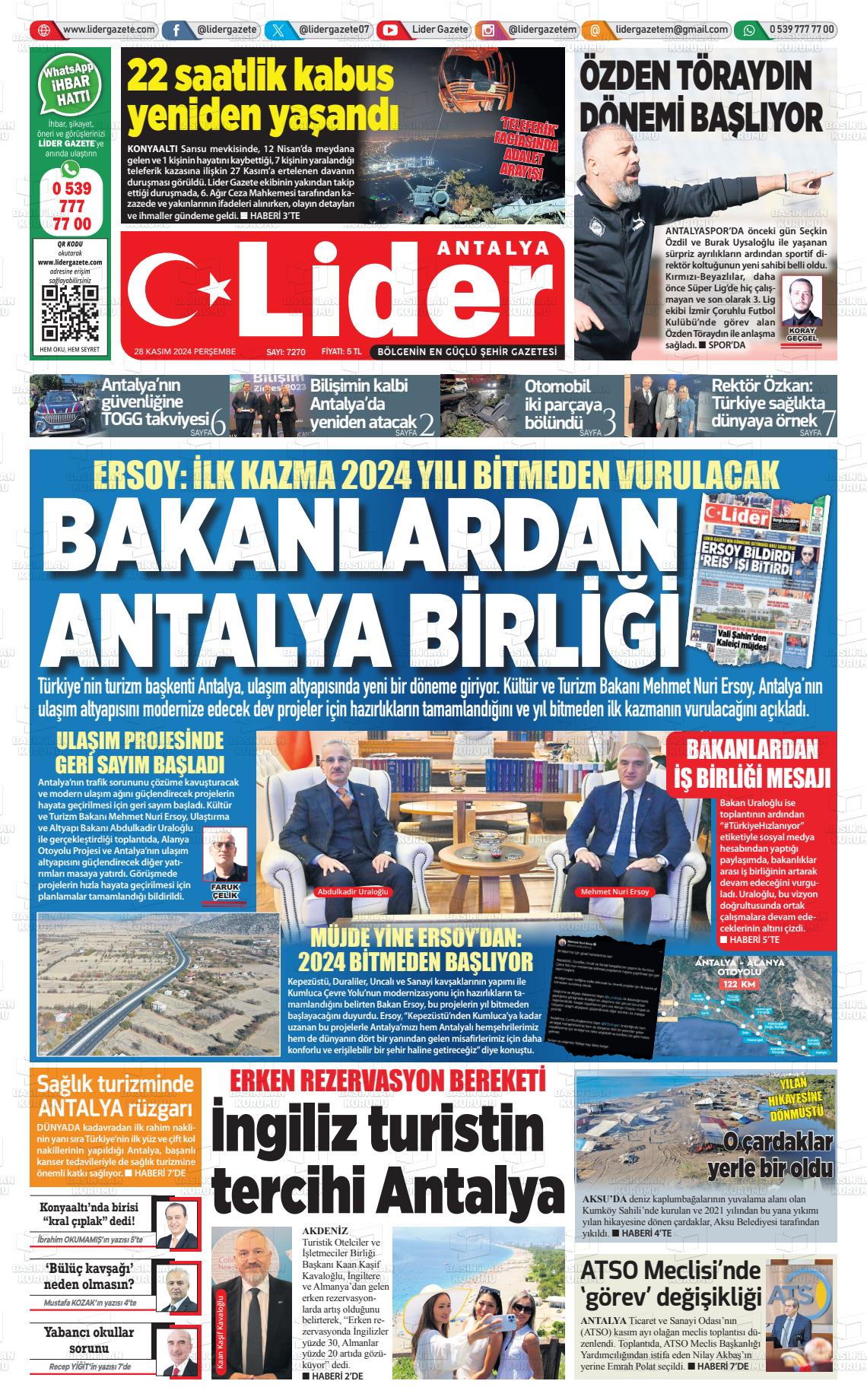 02 Aralık 2024 Lider Gazete Gazete Manşeti