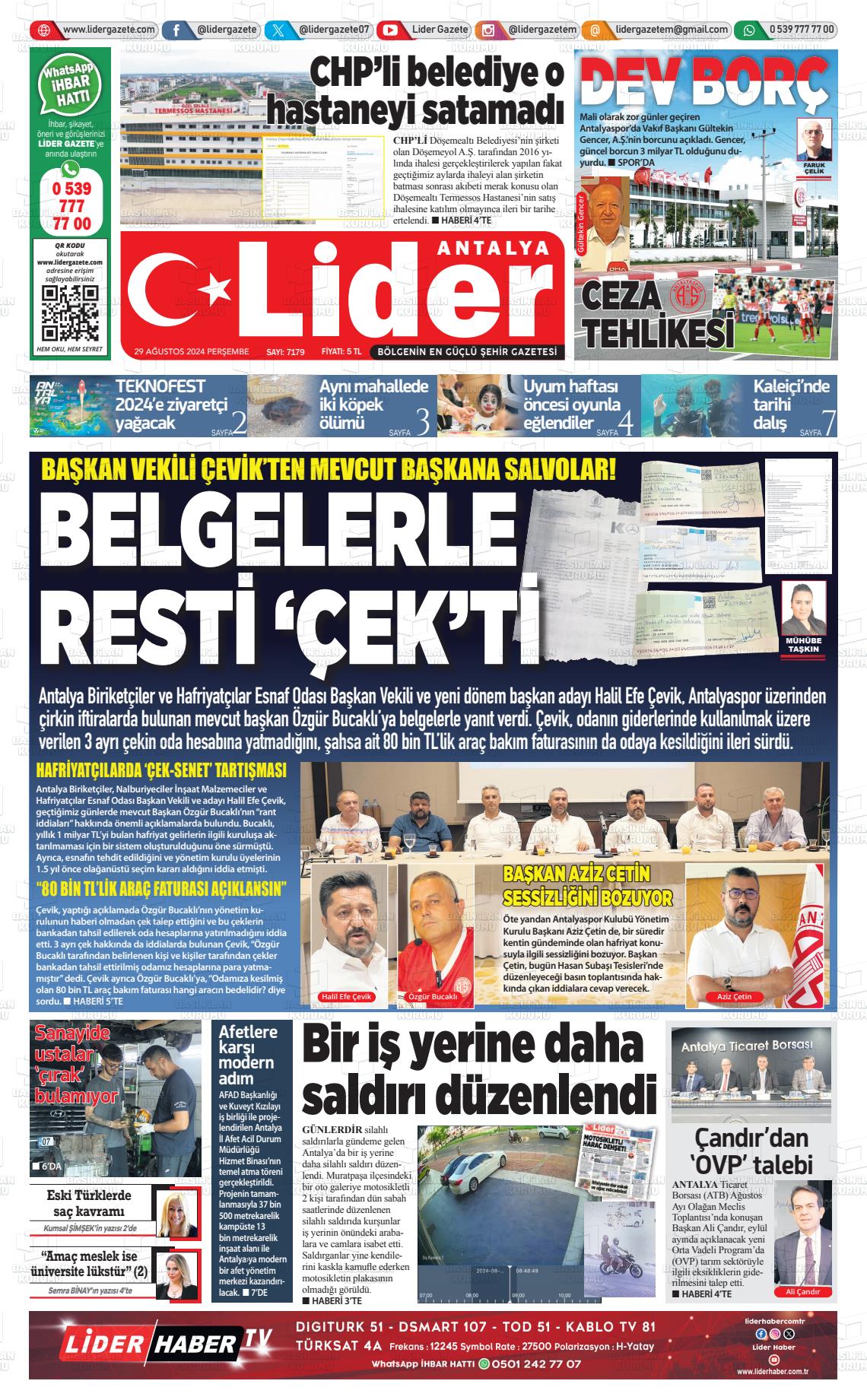 29 Ağustos 2024 Lider Gazete Gazete Manşeti