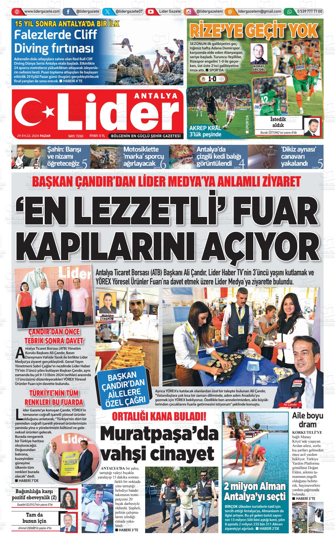 29 Eylül 2024 Lider Gazete Gazete Manşeti