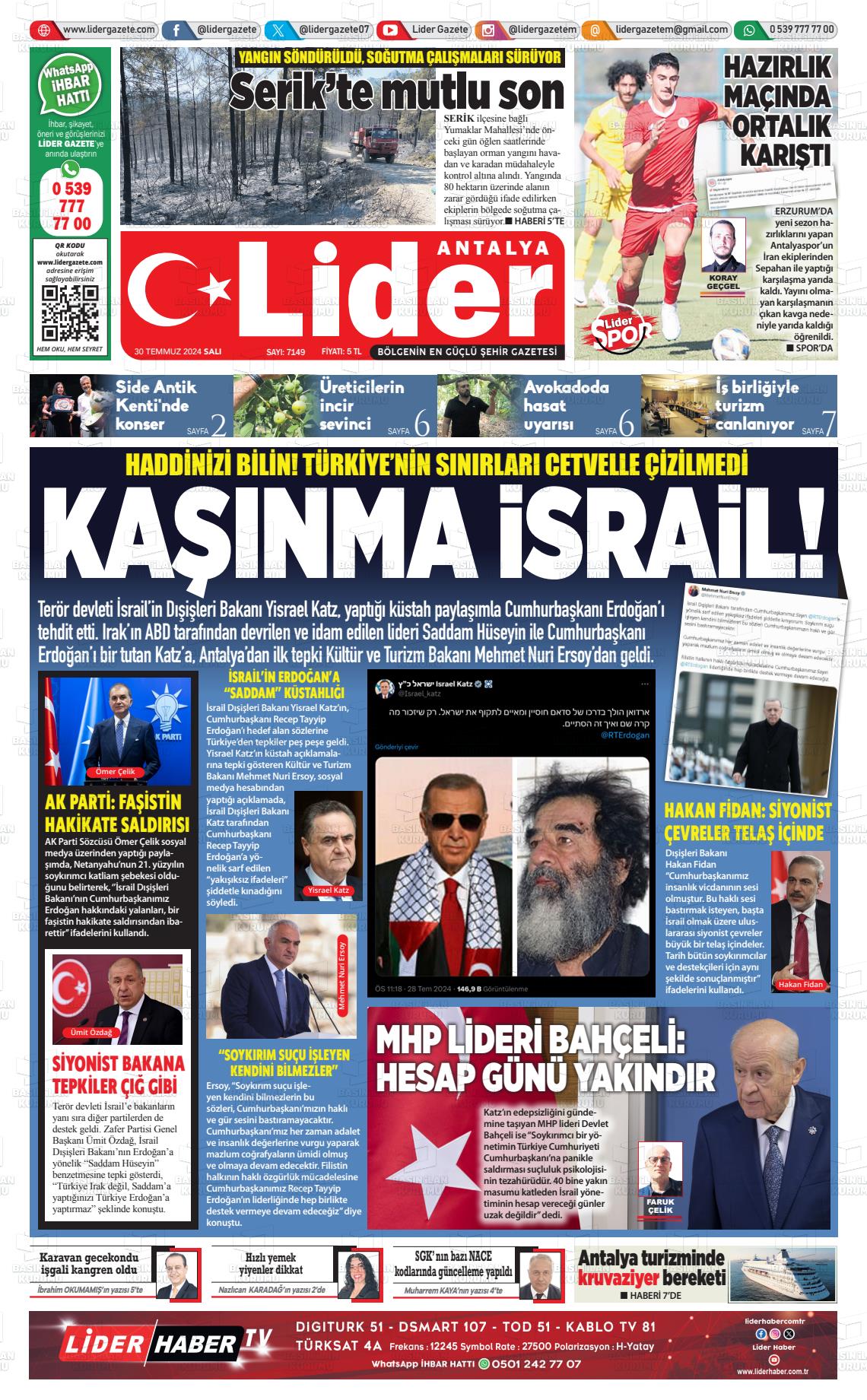 30 Temmuz 2024 Lider Gazete Gazete Manşeti