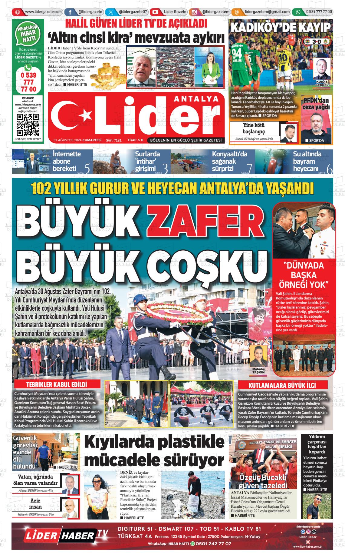 31 Ağustos 2024 Lider Gazete Gazete Manşeti