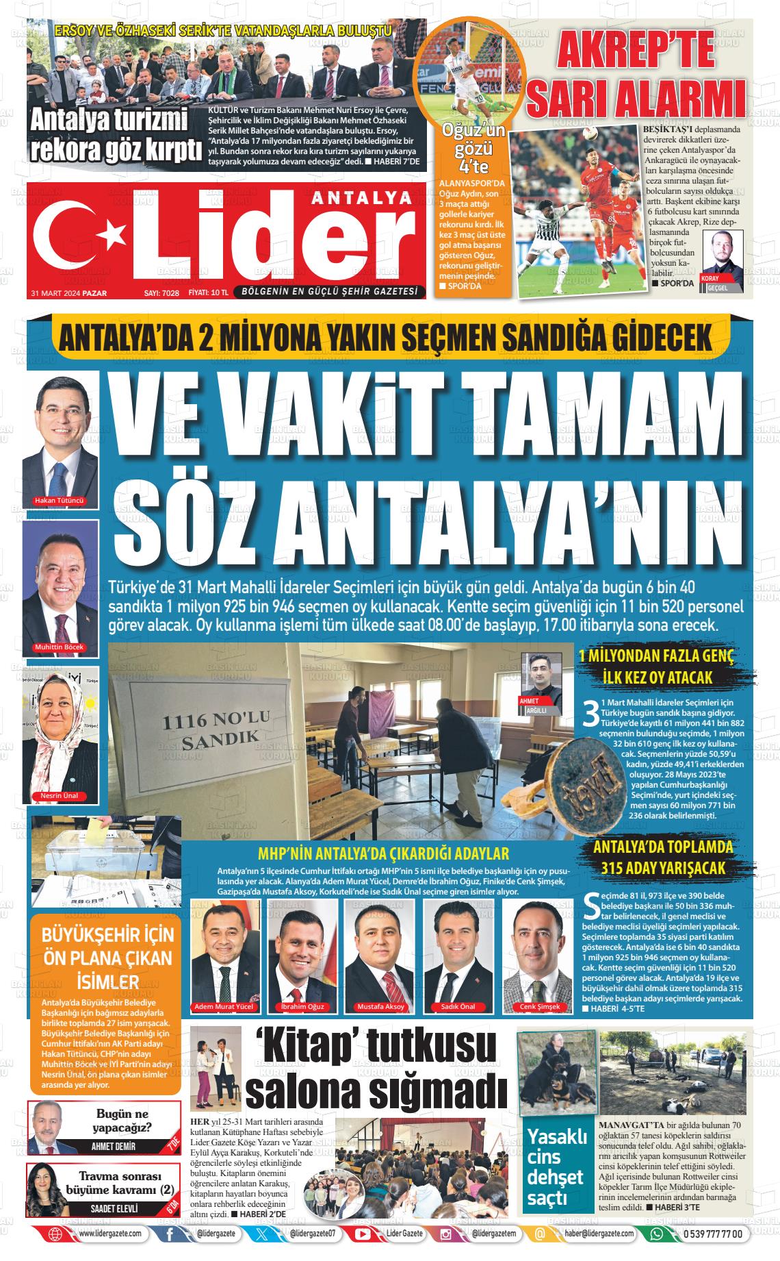 31 Mart 2024 Lider Gazete Gazete Manşeti