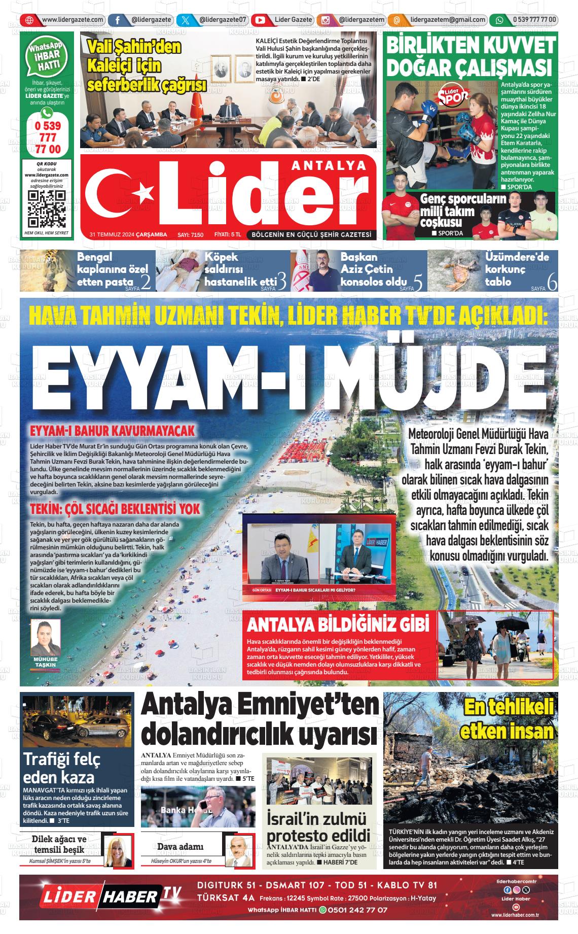 31 Temmuz 2024 Lider Gazete Gazete Manşeti