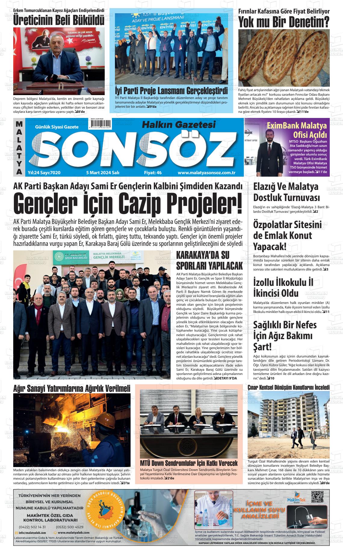 07 Mart 2024 Sonsöz Gazete Manşeti