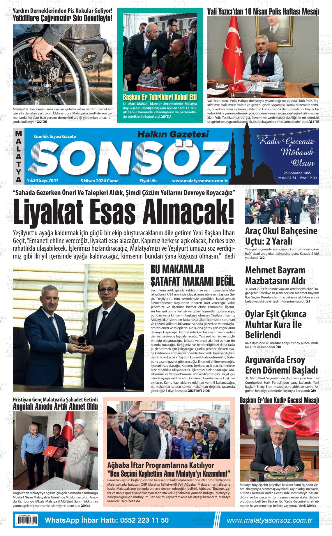 05 Nisan 2024 Sonsöz Gazete Manşeti