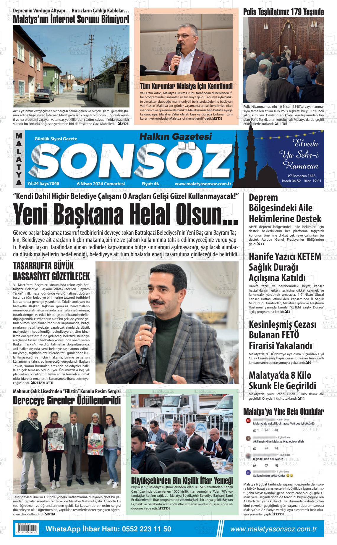 06 Nisan 2024 Sonsöz Gazete Manşeti