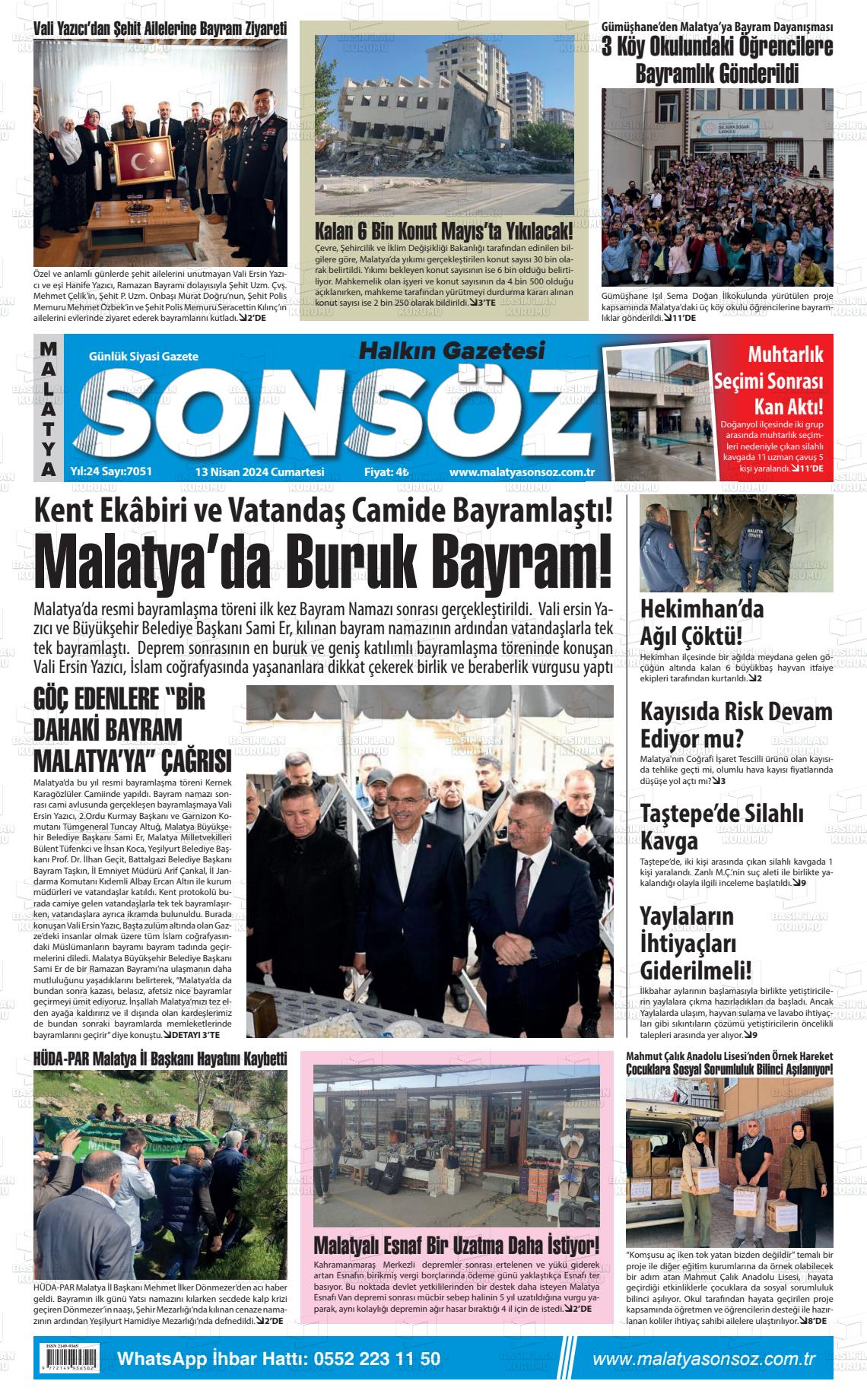 13 Nisan 2024 Sonsöz Gazete Manşeti