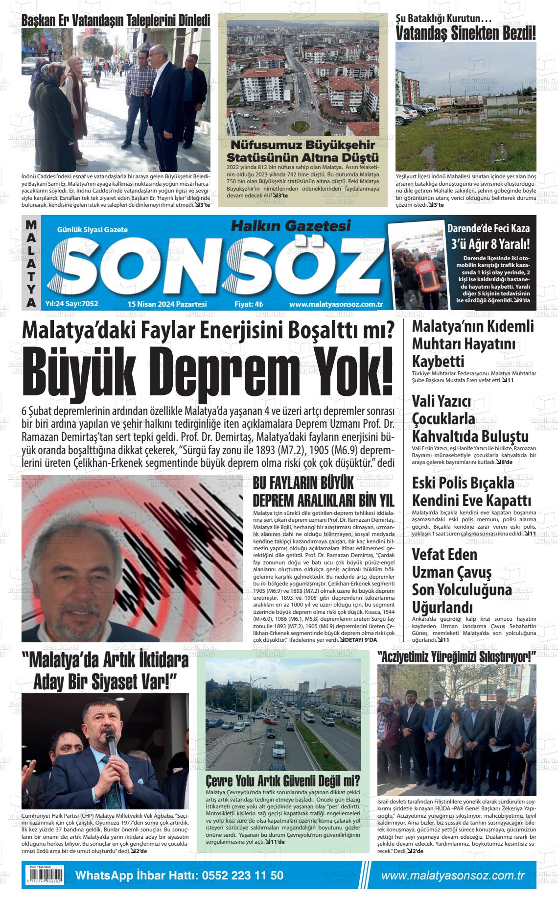 15 Nisan 2024 Sonsöz Gazete Manşeti