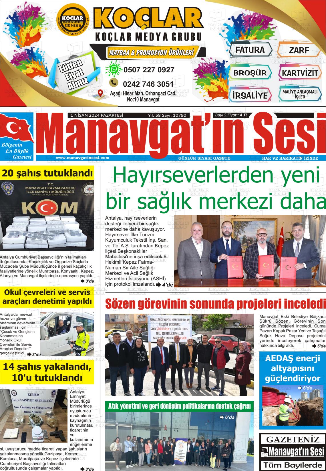 01 Nisan 2024 Manavgat'ın Sesi Gazete Manşeti