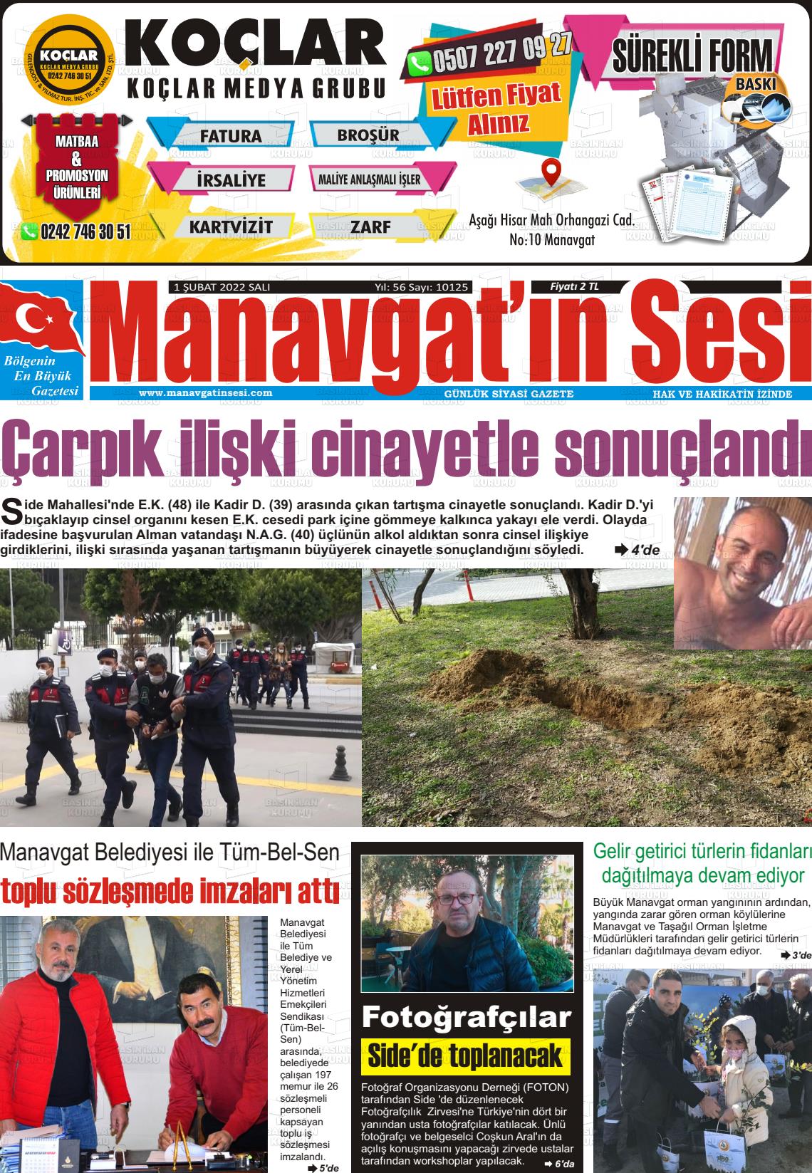 01 Şubat 2022 Manavgat'ın Sesi Gazete Manşeti