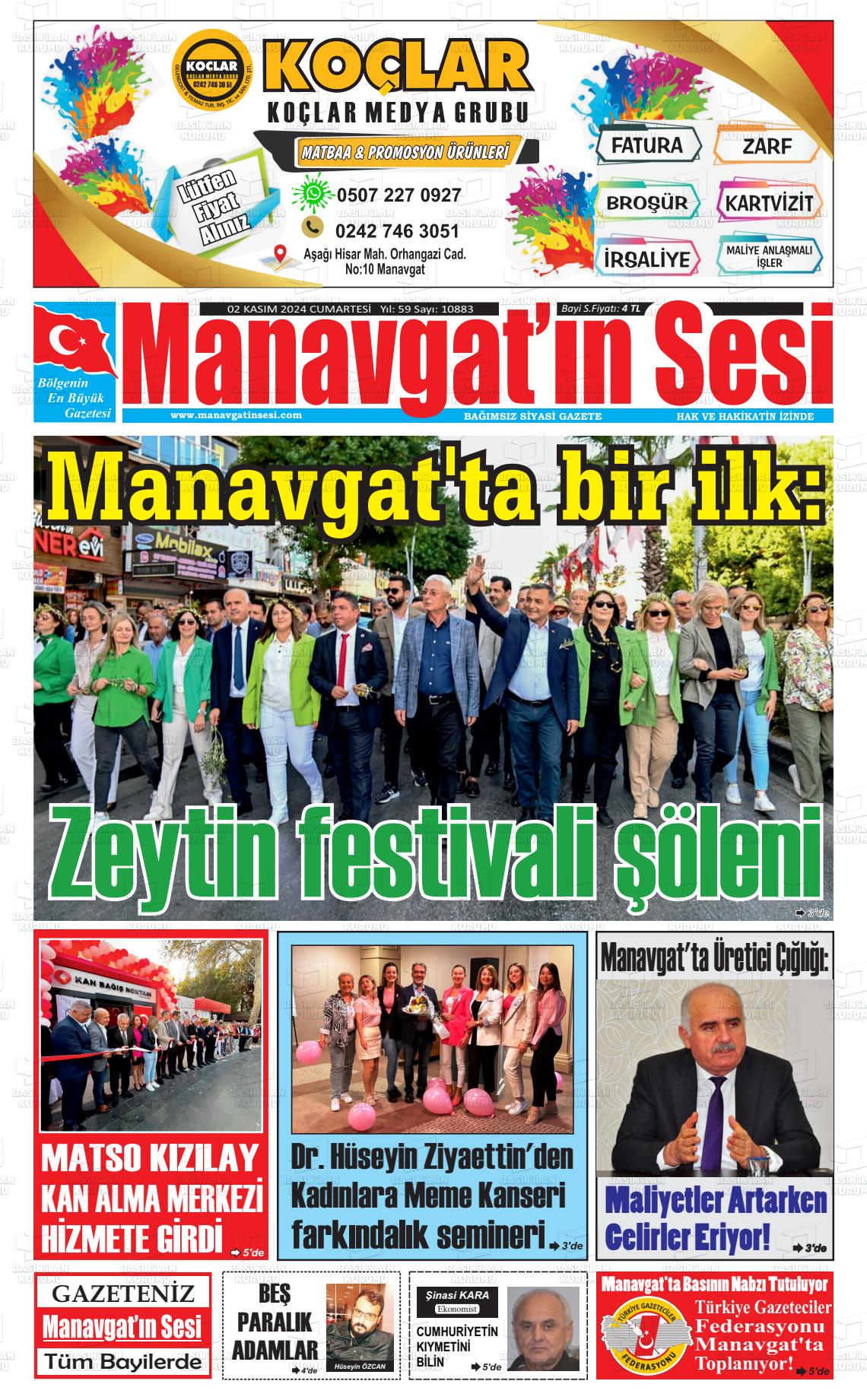 02 Kasım 2024 Manavgat'ın Sesi Gazete Manşeti