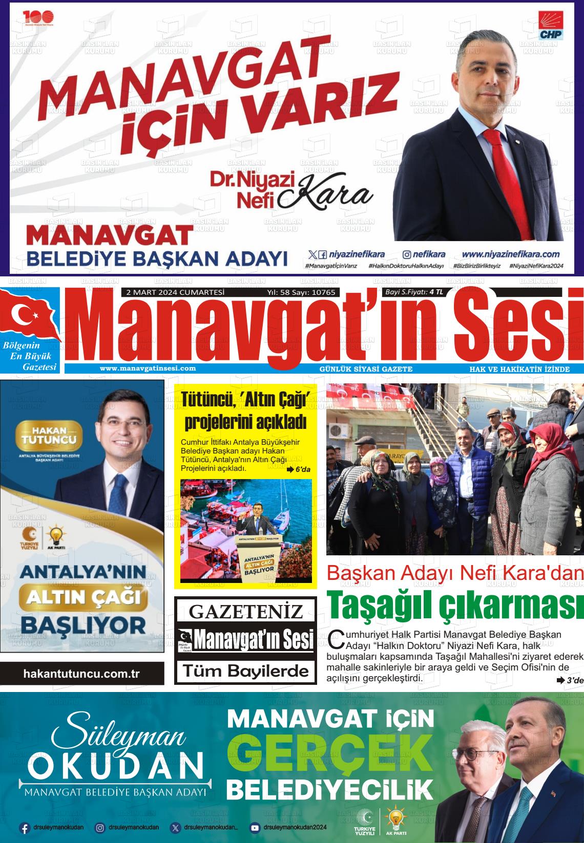 02 Mart 2024 Manavgat'ın Sesi Gazete Manşeti