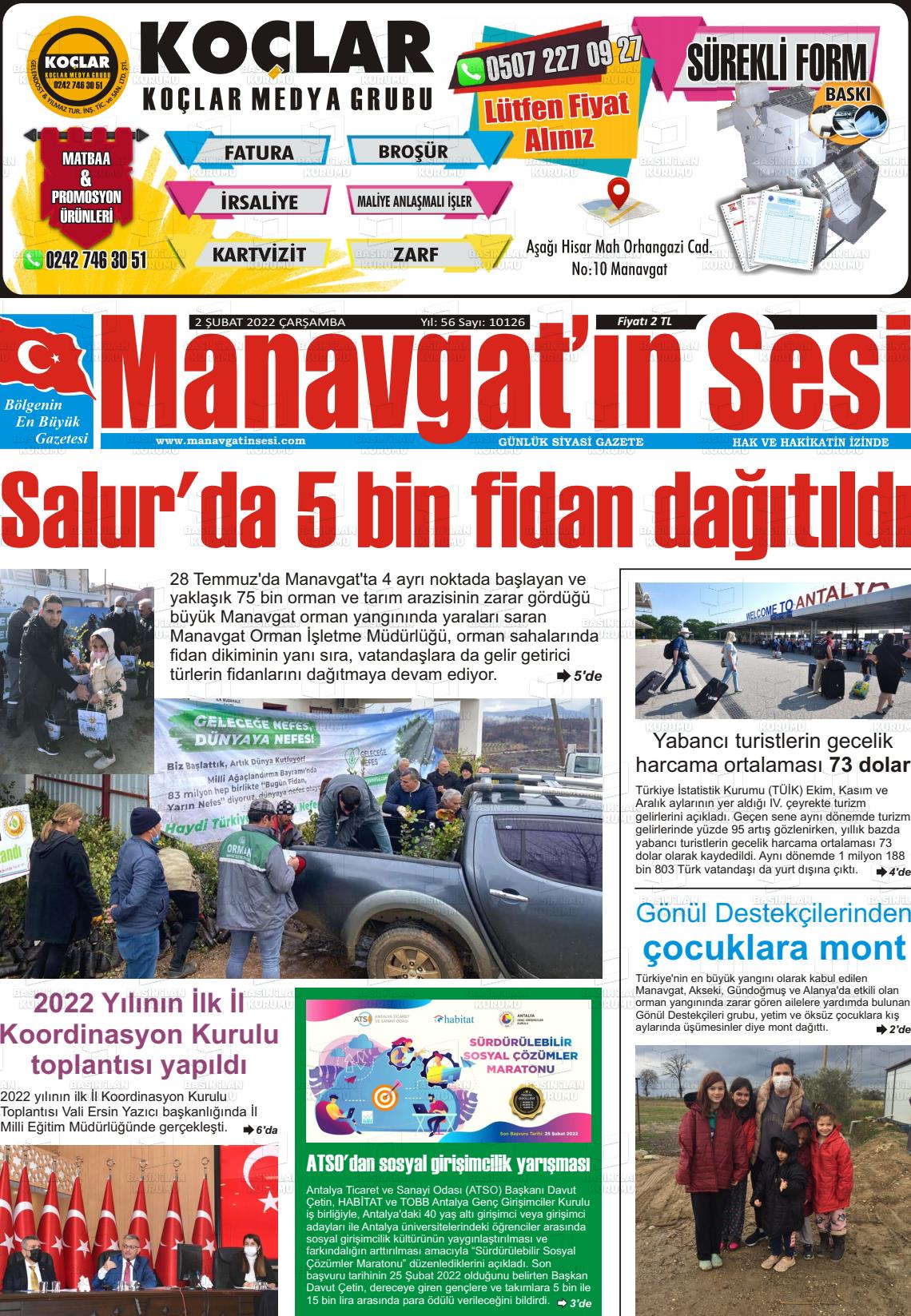 02 Şubat 2022 Manavgat'ın Sesi Gazete Manşeti