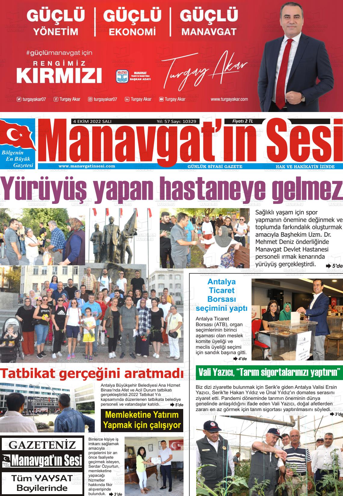 04 Ekim 2022 Manavgat'ın Sesi Gazete Manşeti