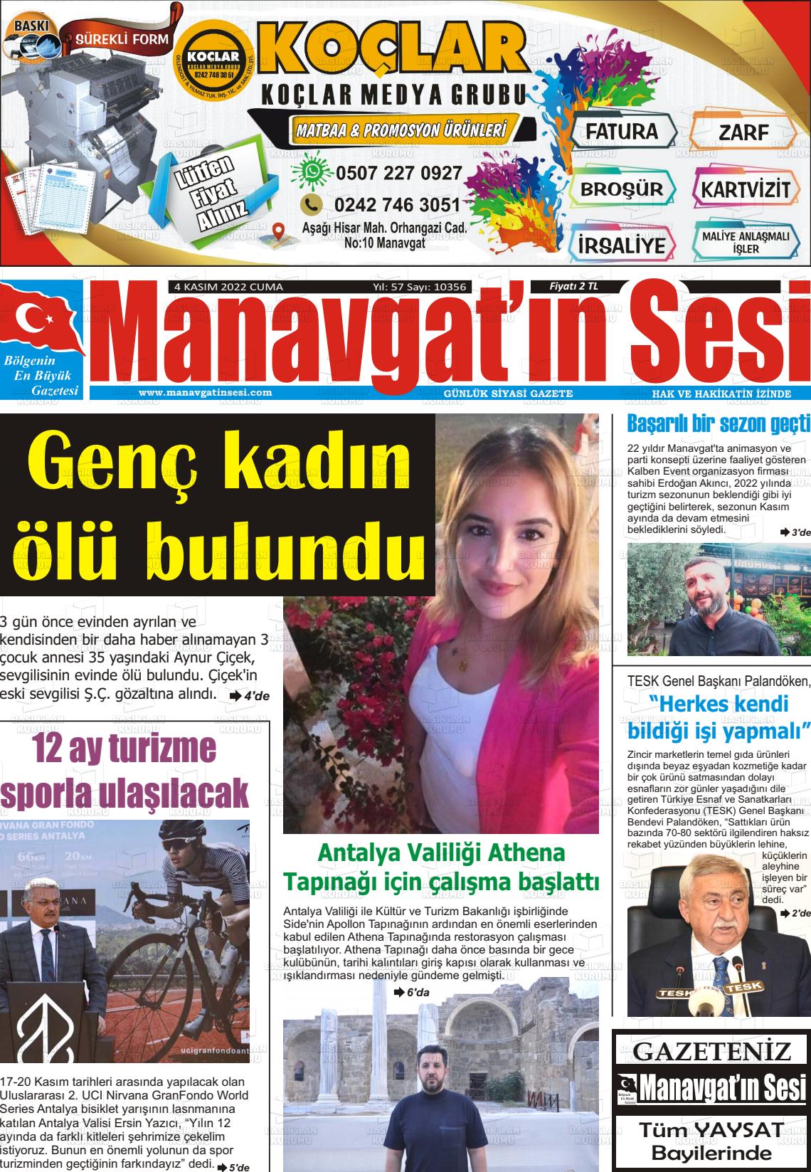 04 Kasım 2022 Manavgat'ın Sesi Gazete Manşeti