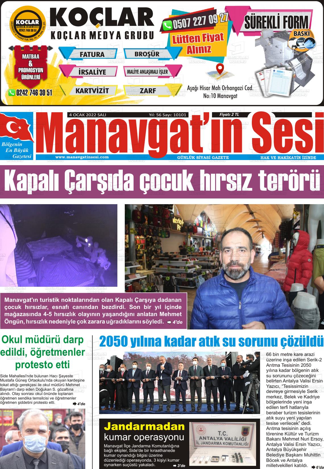 04 Ocak 2022 Manavgat'ın Sesi Gazete Manşeti