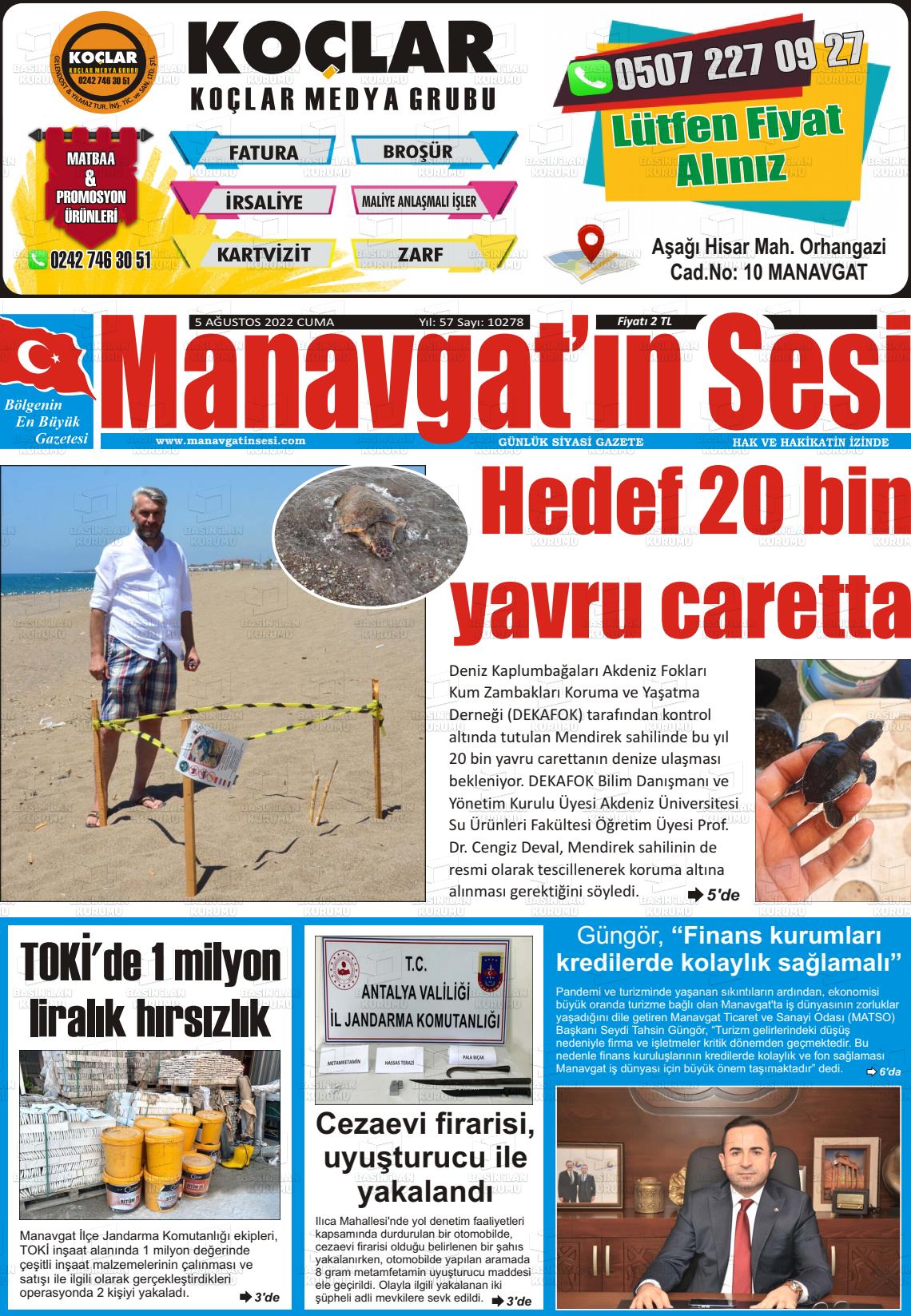 03 Ekim 2022 Manavgat'ın Sesi Gazete Manşeti