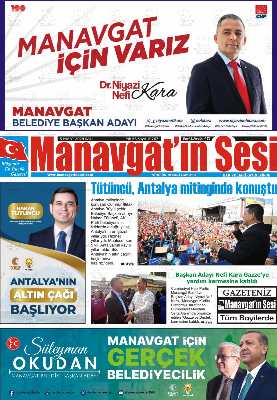 07 Mart 2024 Manavgat'ın Sesi Gazete Manşeti