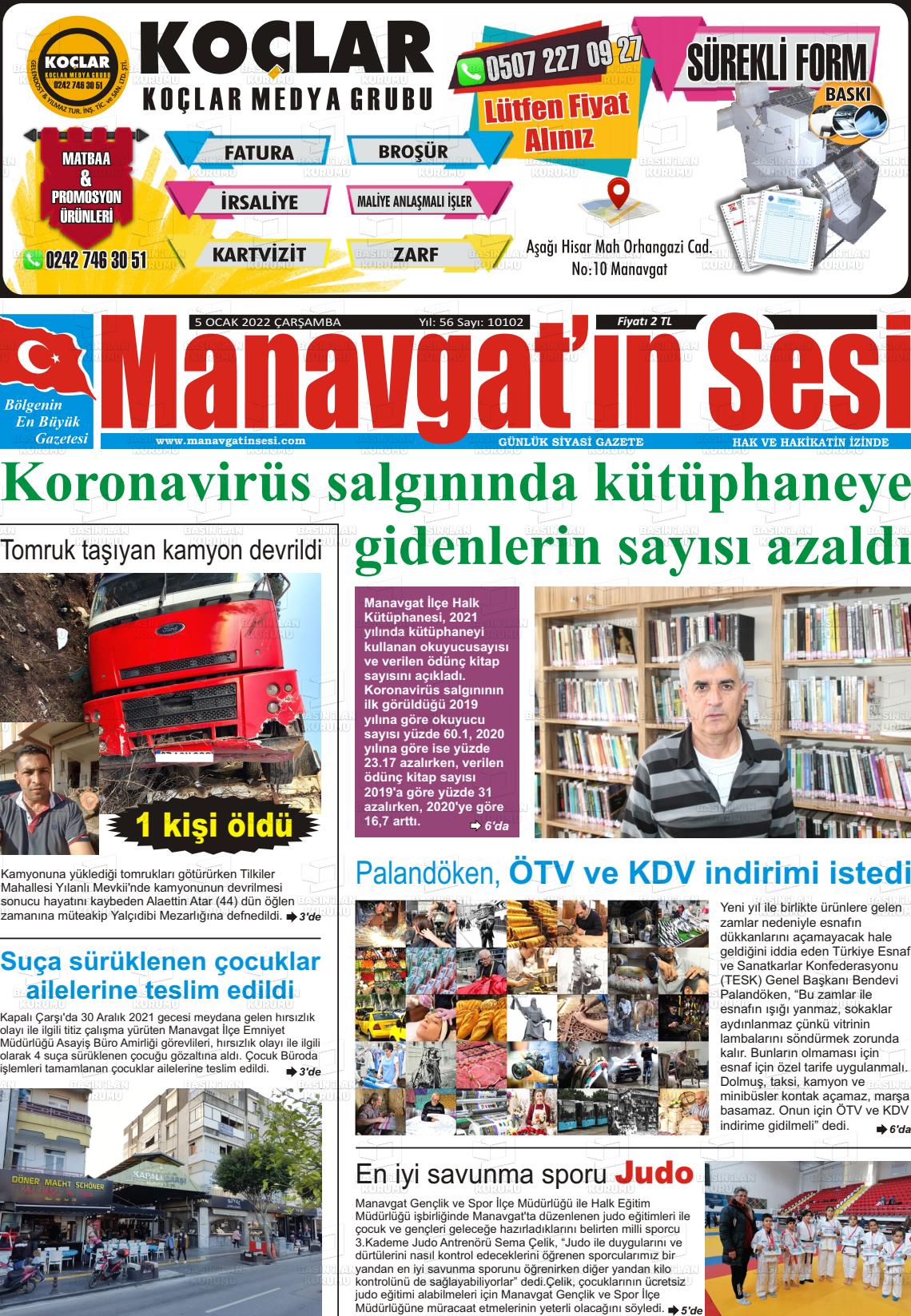 05 Ocak 2022 Manavgat'ın Sesi Gazete Manşeti