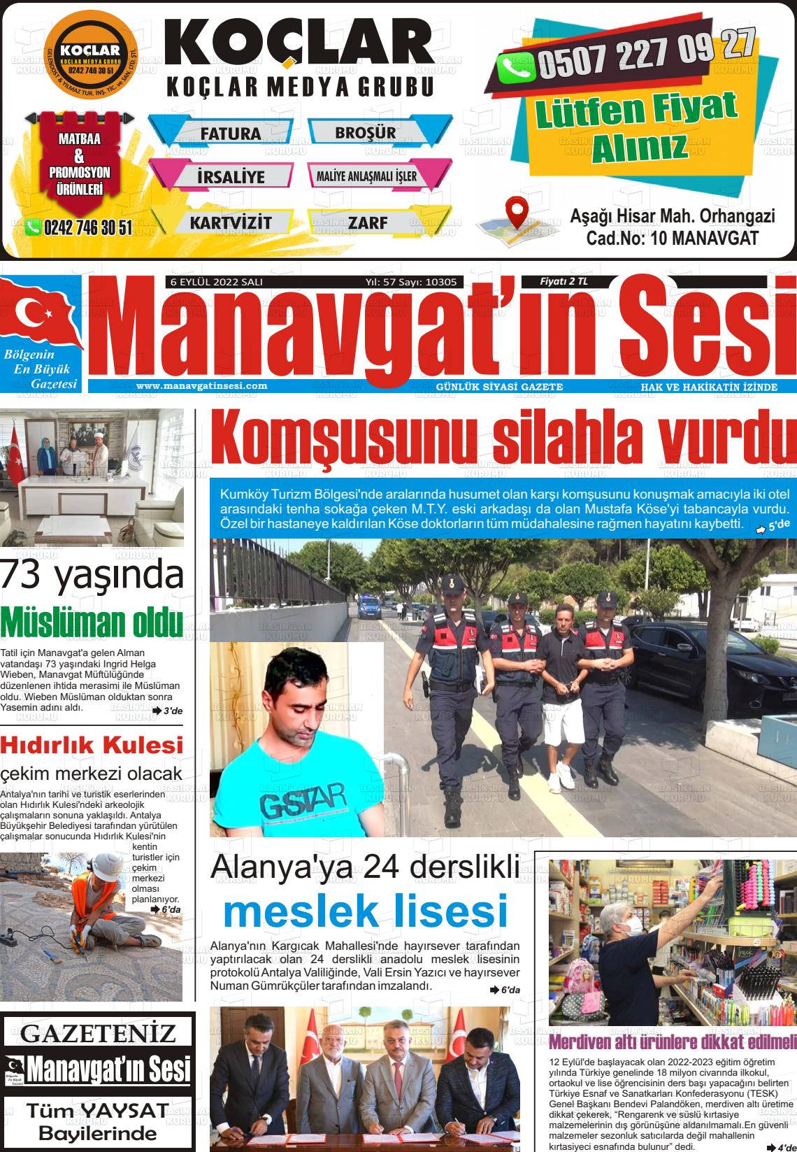 06 Eylül 2022 Manavgat'ın Sesi Gazete Manşeti