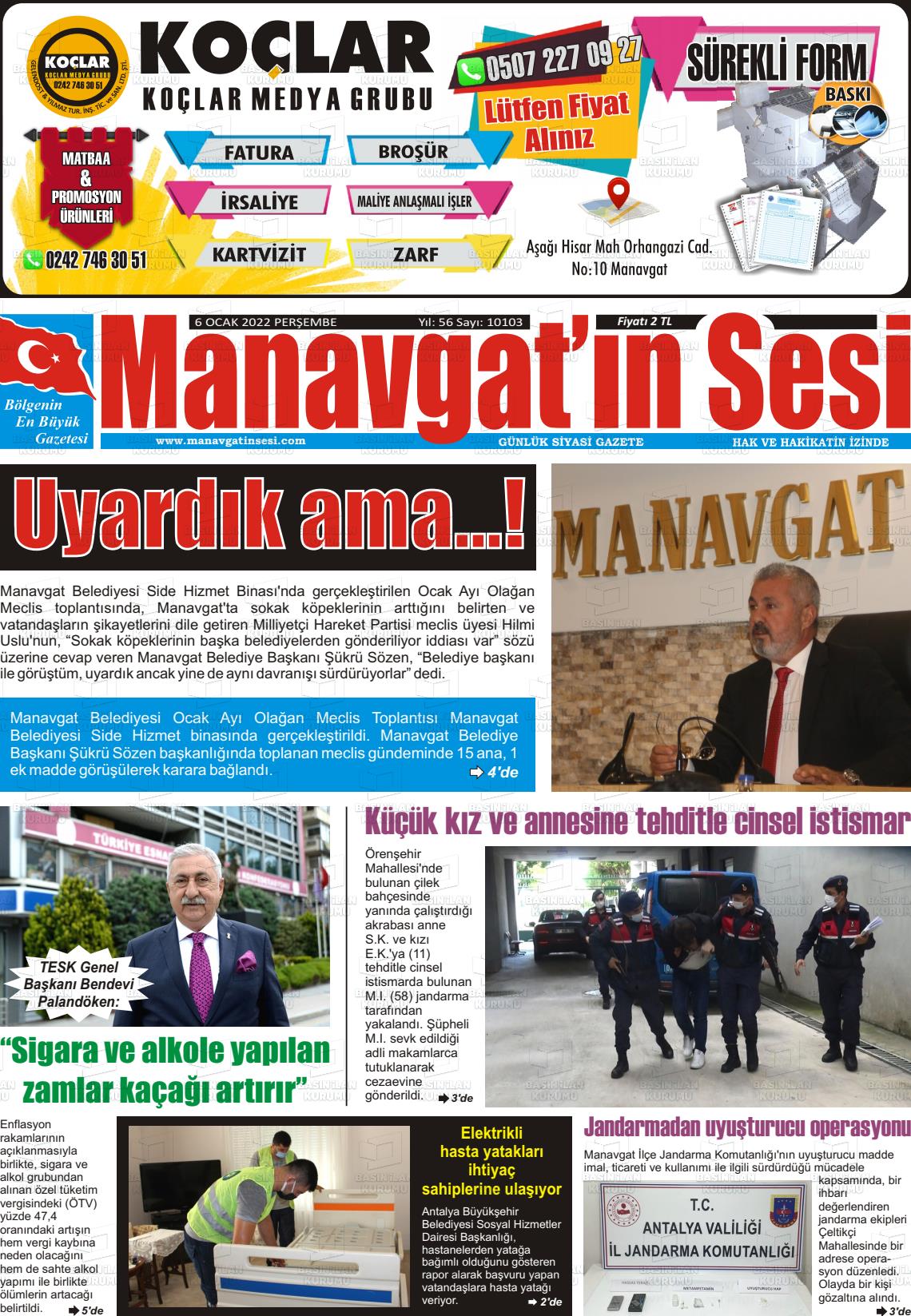 06 Ocak 2022 Manavgat'ın Sesi Gazete Manşeti