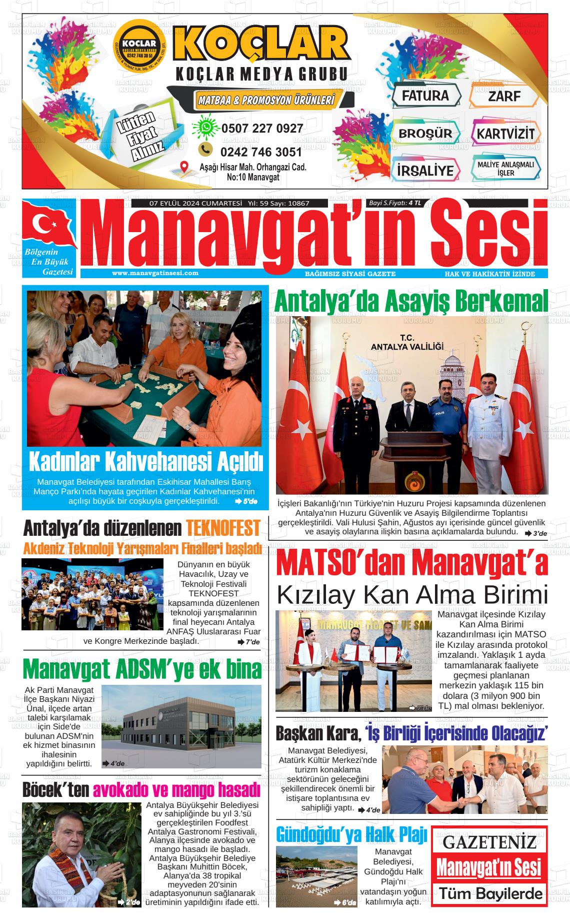 07 Eylül 2024 Manavgat'ın Sesi Gazete Manşeti