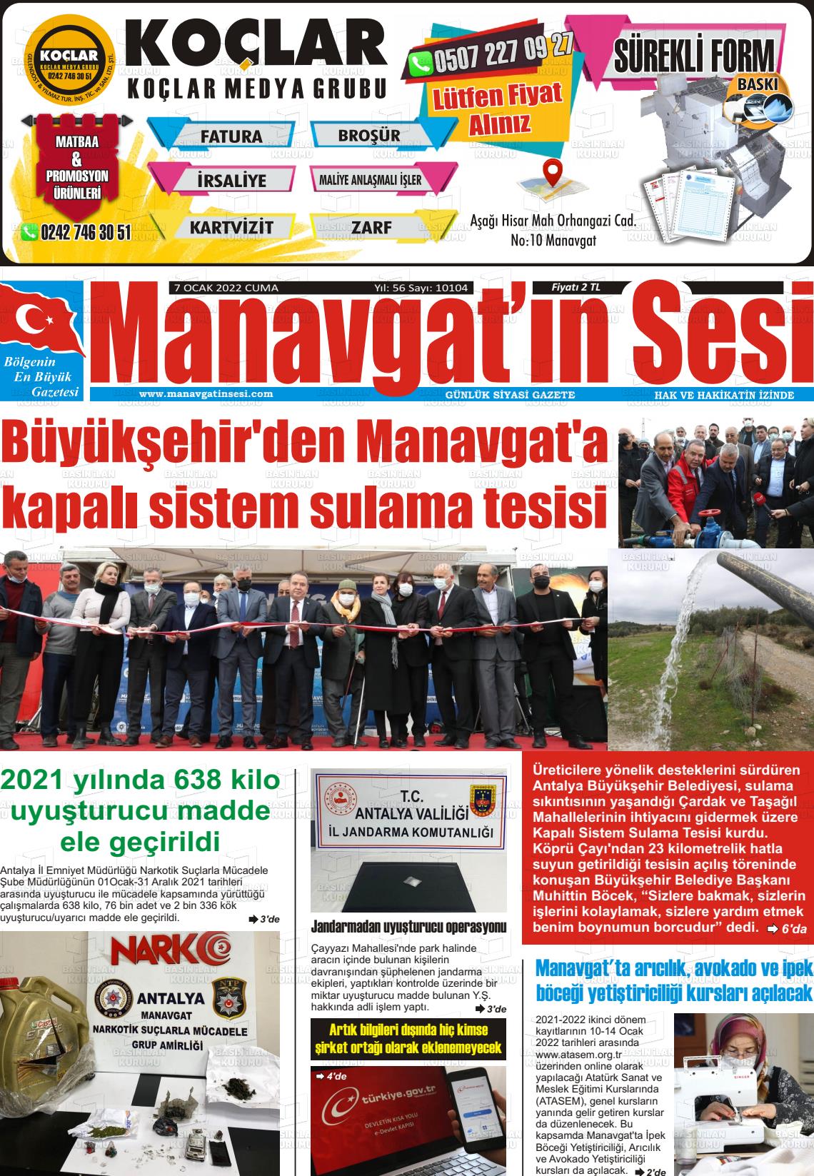 07 Ocak 2022 Manavgat'ın Sesi Gazete Manşeti