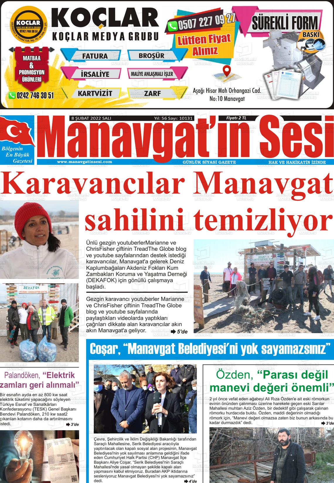 08 Şubat 2022 Manavgat'ın Sesi Gazete Manşeti