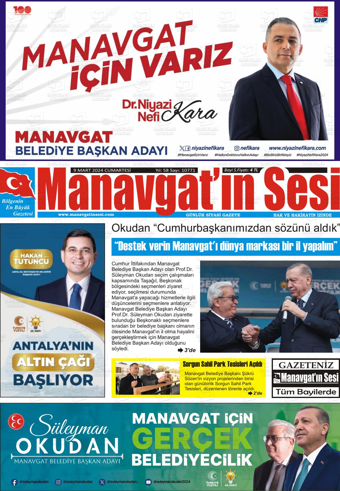 09 Mart 2024 Manavgat'ın Sesi Gazete Manşeti