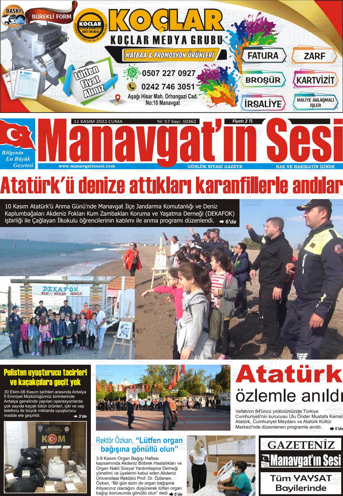 11 Kasım 2022 Manavgat'ın Sesi Gazete Manşeti