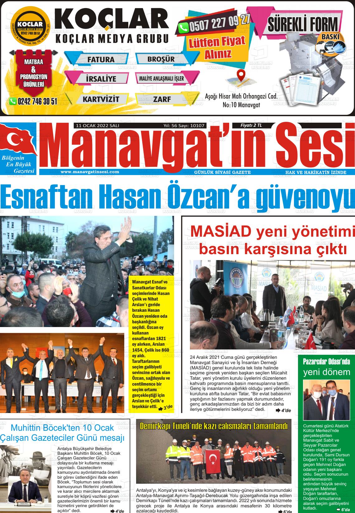 11 Ocak 2022 Manavgat'ın Sesi Gazete Manşeti