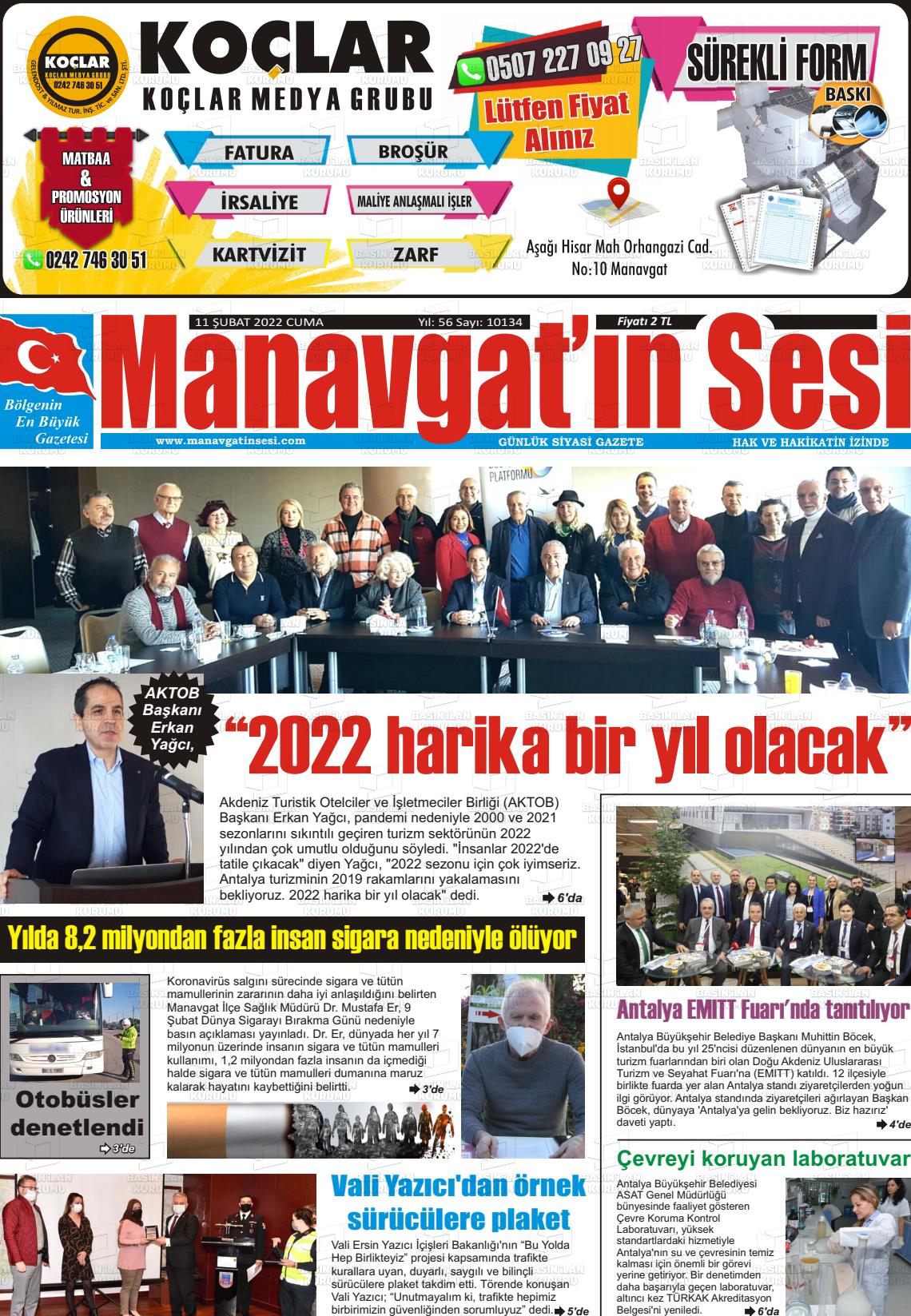 11 Şubat 2022 Manavgat'ın Sesi Gazete Manşeti