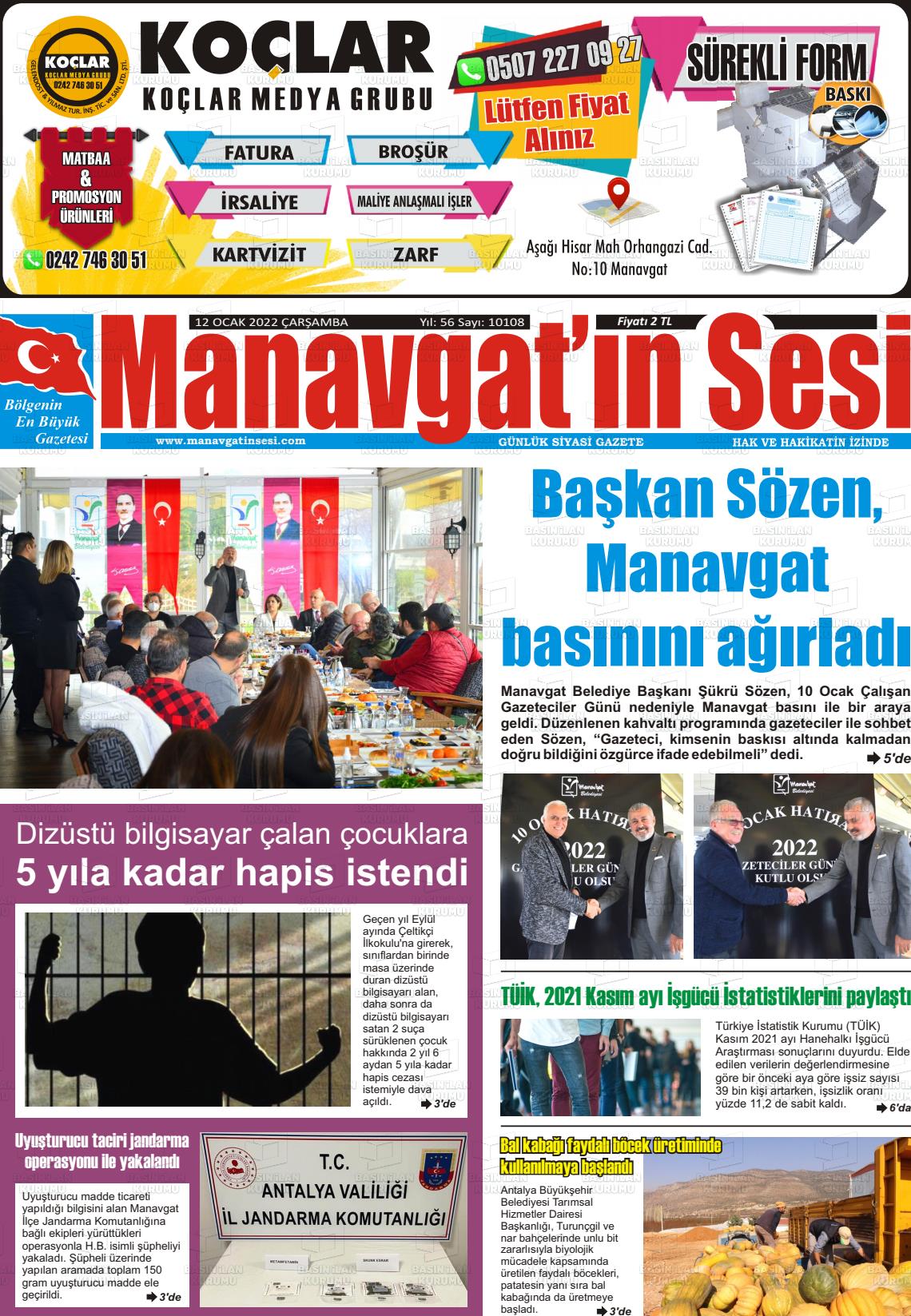 12 Ocak 2022 Manavgat'ın Sesi Gazete Manşeti