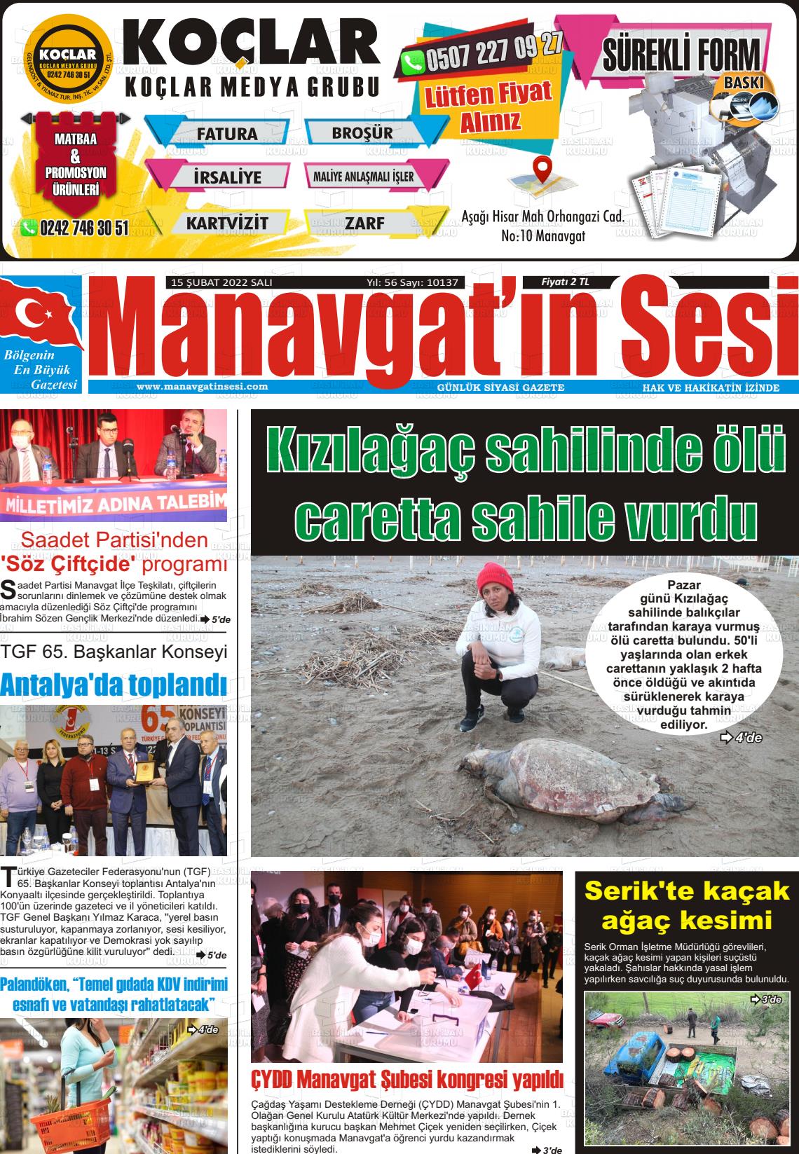 15 Şubat 2022 Manavgat'ın Sesi Gazete Manşeti