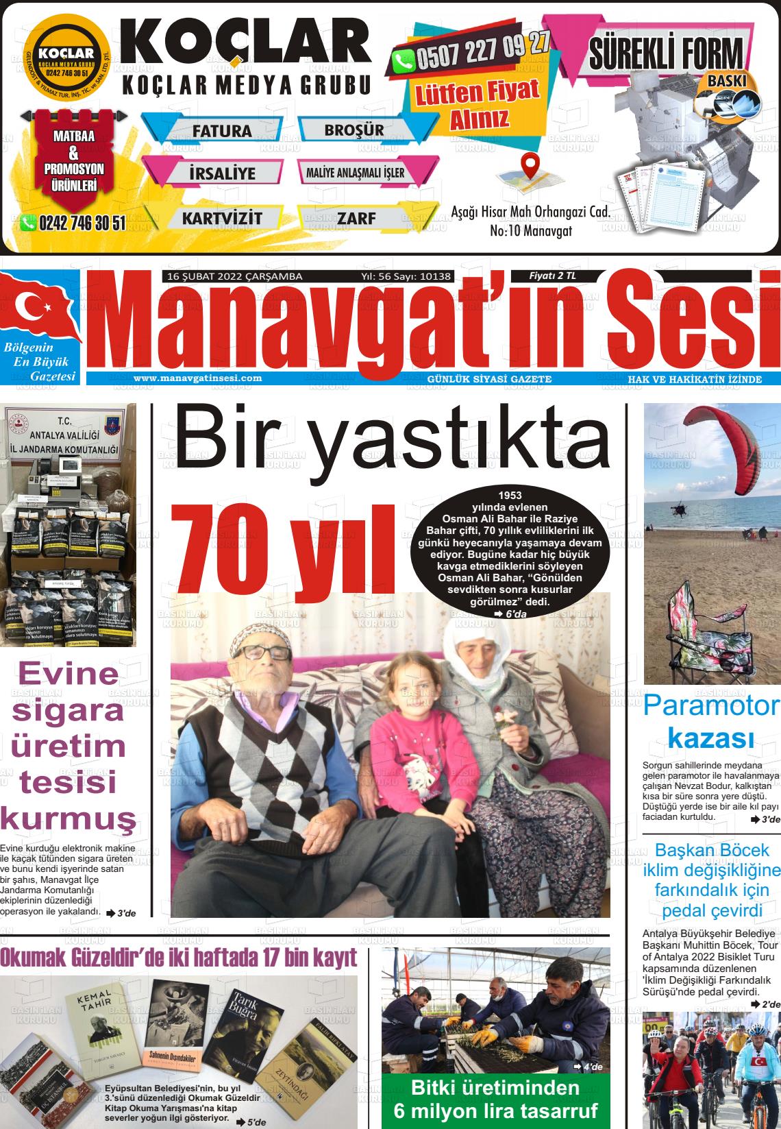 16 Şubat 2022 Manavgat'ın Sesi Gazete Manşeti