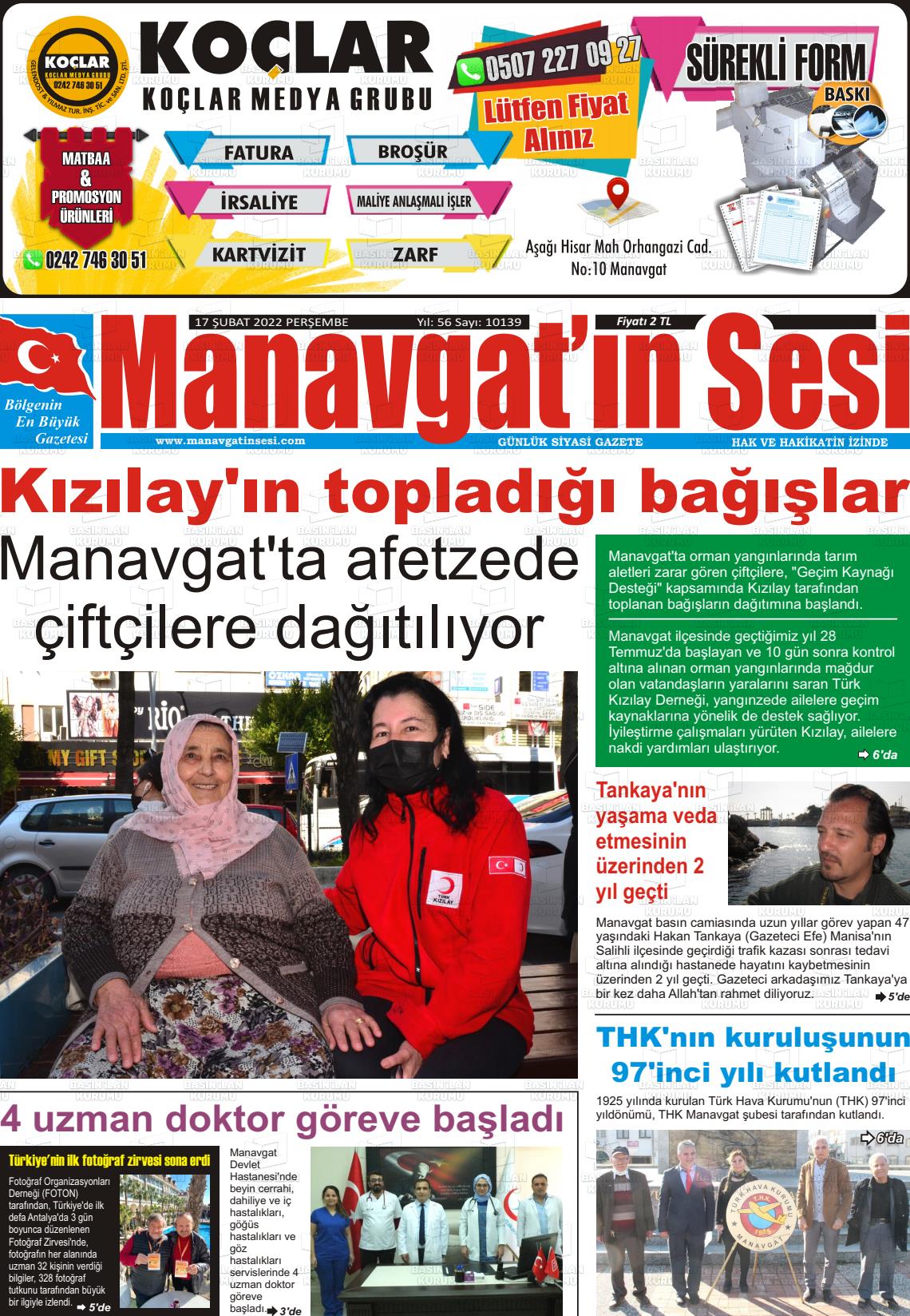 17 Şubat 2022 Manavgat'ın Sesi Gazete Manşeti