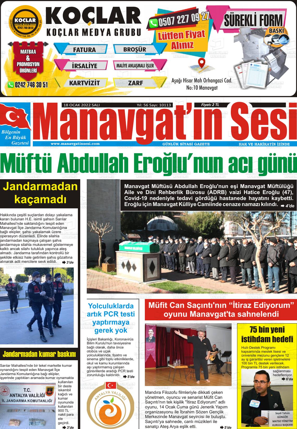 18 Ocak 2022 Manavgat'ın Sesi Gazete Manşeti