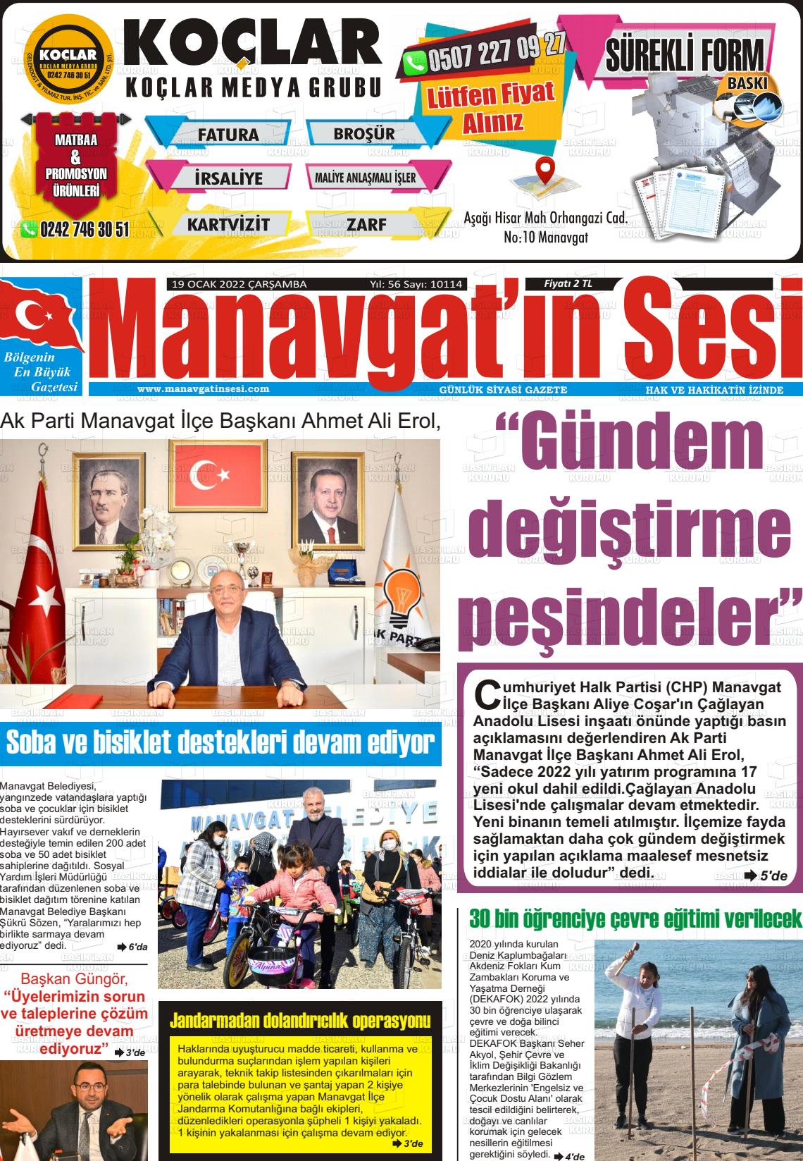 19 Ocak 2022 Manavgat'ın Sesi Gazete Manşeti